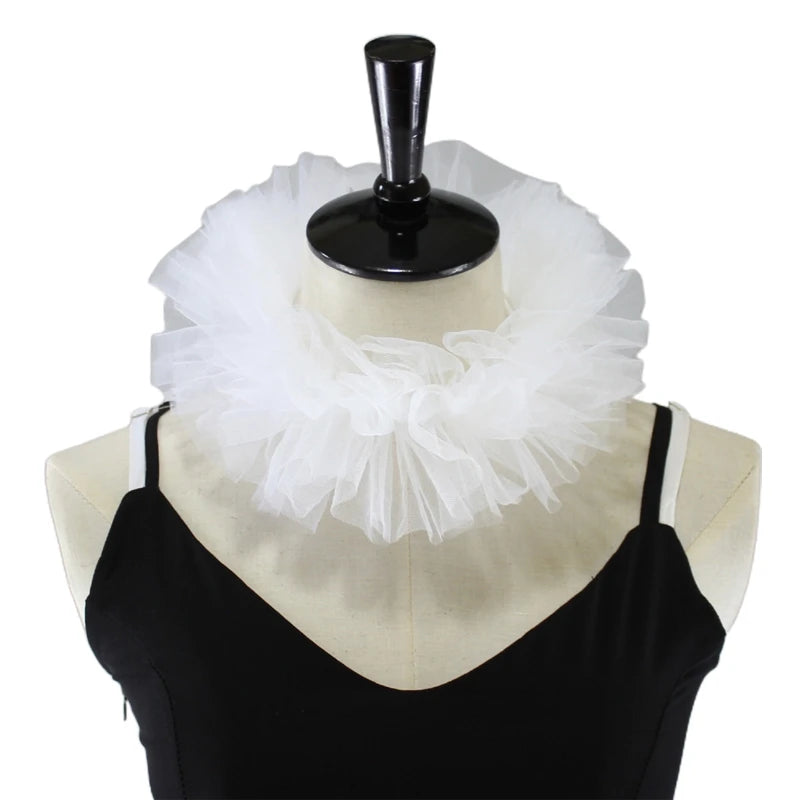Women Girls Victorian Renaissance Elizabethan Ruffled Neck Collar Satin Clown Cosplay Ruff Choker Halloween Party Stage Costume