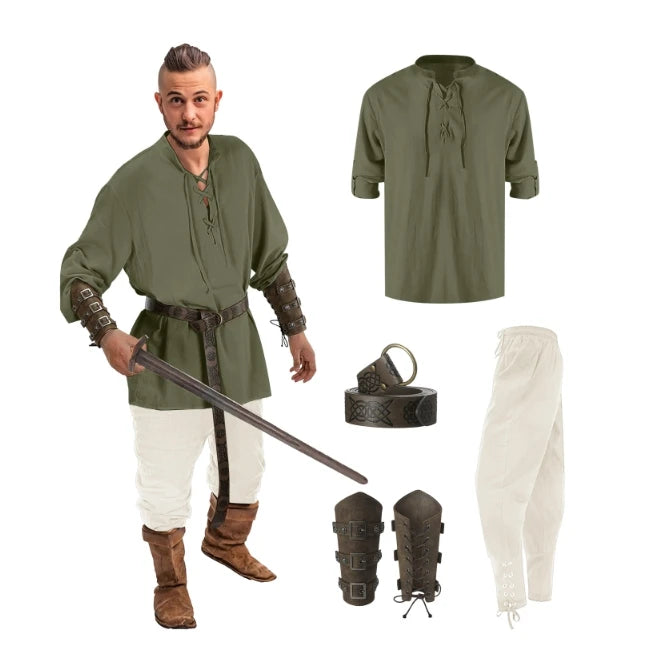 Men's Renaissance Costume Set with Shirt, Pants & Belt