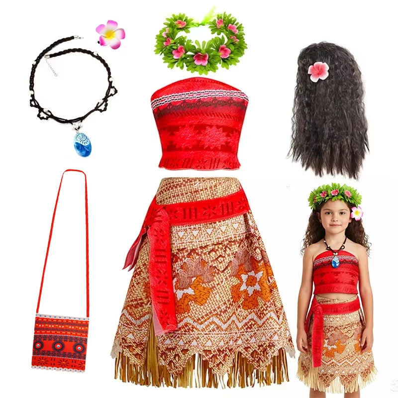 Girls Island Princess Costume Dress with Headwear & Necklace
