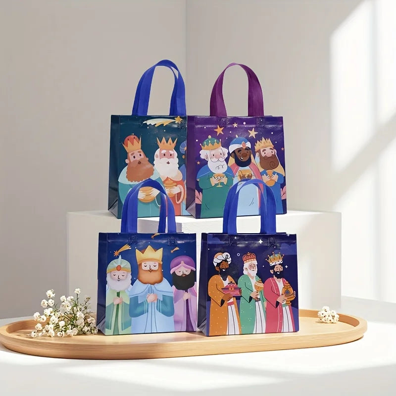 4/8/12Pcs Spain Three Kings Snowy Gift Wrapping Bags for Sweets Luxury Bags Festive Treat Candy Party Favor Tote