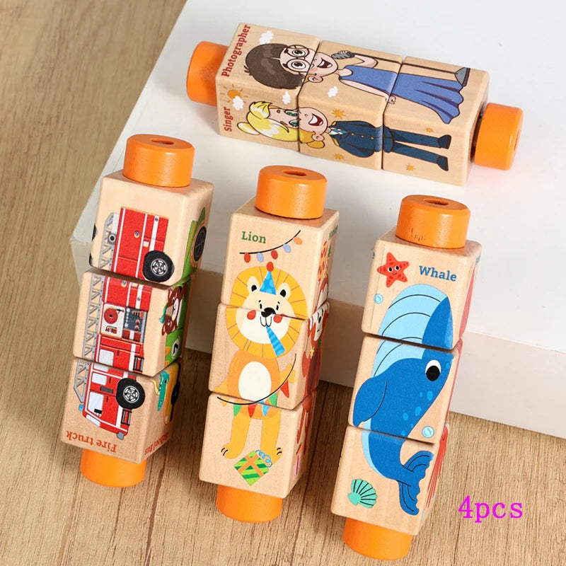 Baby Wooden Rotating Jigsaw Puzzle Hand Bell Toy Baby Mobile Musical Rattle Toy Montessori Puzzle Game For Babies Newbaby Gift