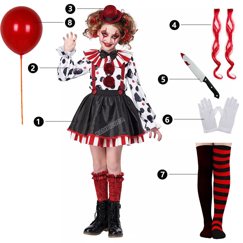 Girls Harlequin Clown Jester Costume 4–10 Years