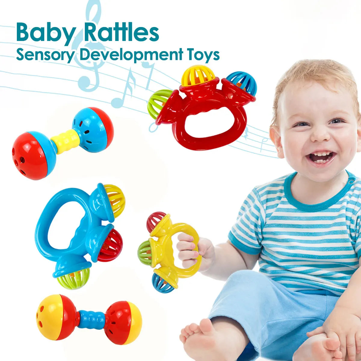 Baby Hand Shaking Rattle Bell Colorful Early Education Sensory Developmental Toy for 0‑12 Months Newborn Infant